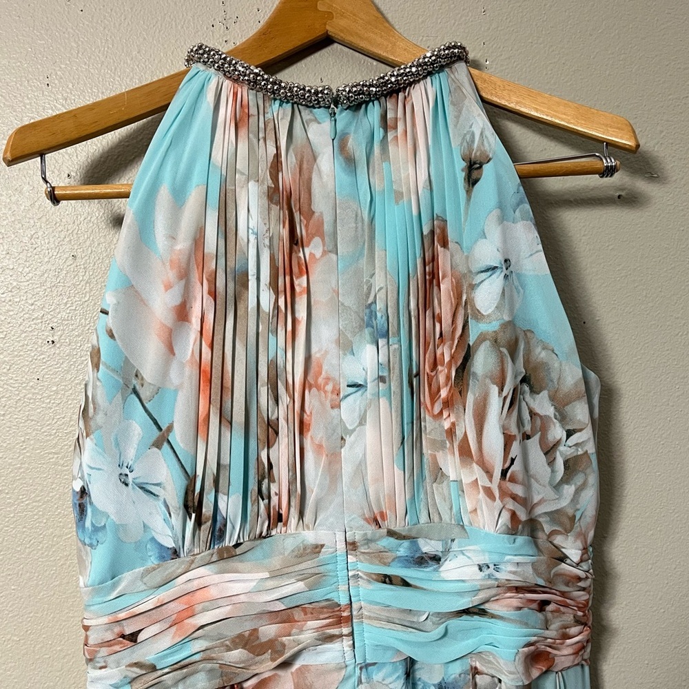 Calvin Klein Floral Maxi Long Flowy Beaded Neck Halter Party Wedding Dress Sz 12 - Picture 8 of 9